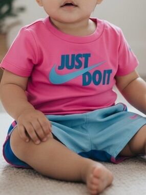 Nike Just Do It Pink Dri-Fit Tee with Blue & Pink Shorts